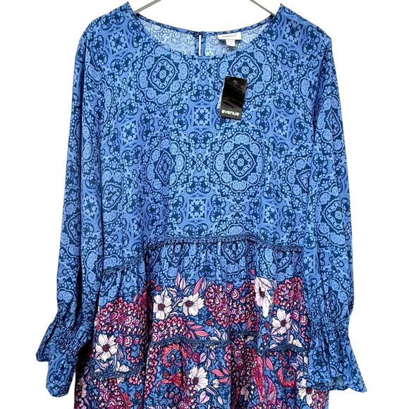 AVENUE Blue Boho Blouse Plus Size 20 Rayon Tunic Top Long Sleeve NWT - Picture 5 of 14